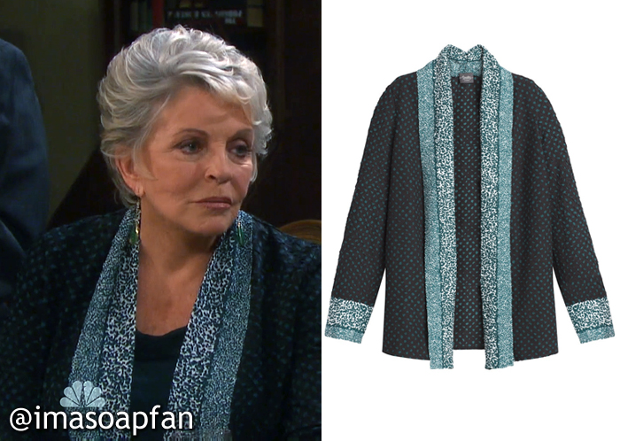 Julie Williams's Blue-Green and Black Printed Jacket - Days of Our Lives, Season 51, Episode 08/31/16