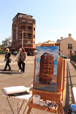 Plein air oil painting of the Hotel Palisade in Millers Point by landscape artist Jane Bennett