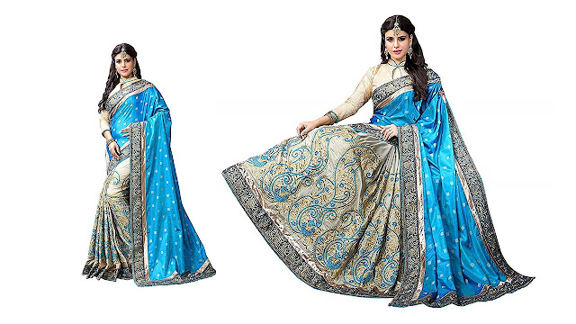 Fab Valley Women Silk Embroidered Party Wear Saree With Blouse Piece (Blue)