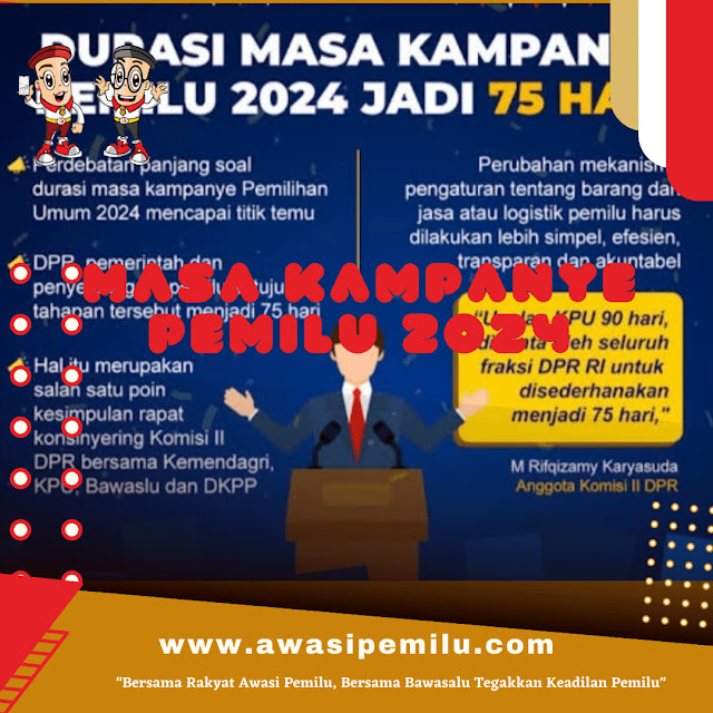 Masa Kampanye Pemilu 2024 diatur dalam PKPU Nomor 3 Tahun 2022 Tentang Tahapan dan Jadwal Penyelenggaraan Pemilihan Umum  2024.masa kampanye 2019,