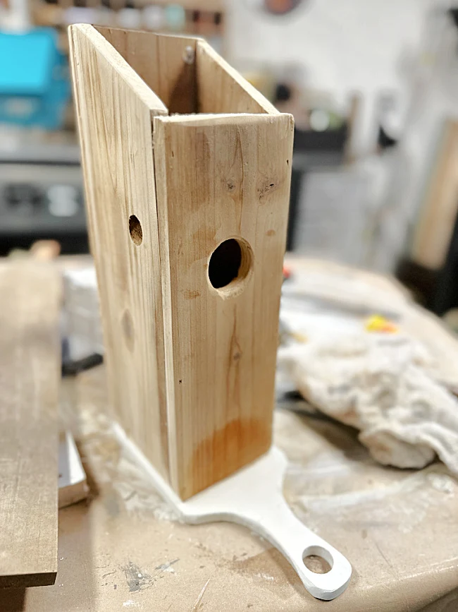 birdhouse with cutting board base and no roof
