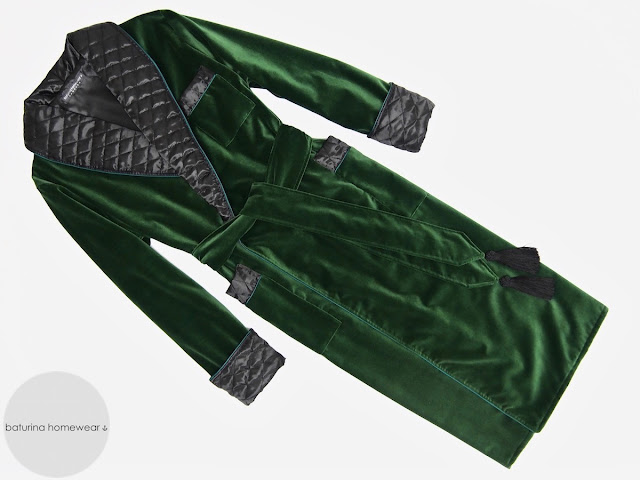 Men's dark green velvet dressing gown gentleman's quilted silk smoking jacket robe warm