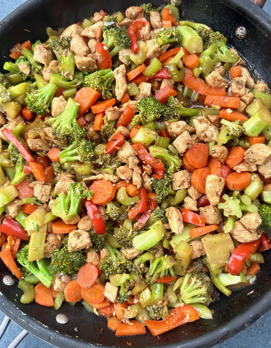 pan of Honey Garlic Chicken Stir Fry