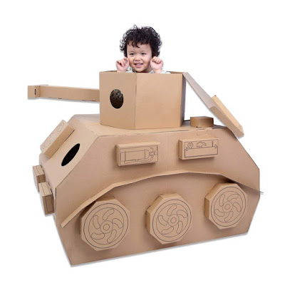 Giant Cardboard Tank Army Playhouse, Indoor Playhouse Cardboard Houses