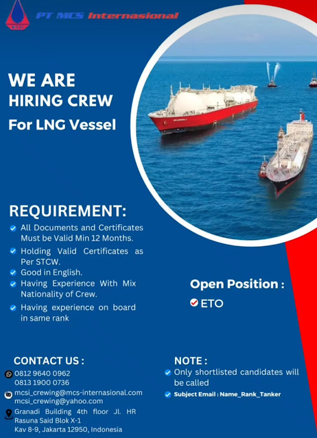 Loker MCSI Kapal Oil dan LNG Vessel Oktober 2023