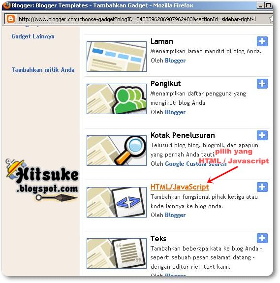 Pilih HTML - membuat buku tamu di blog