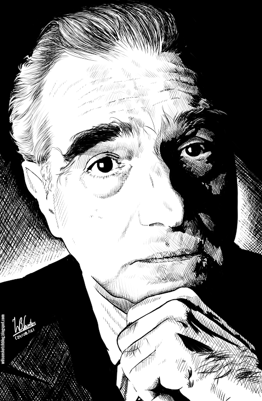 Ink drawing of Martin Scorsese, using Krita 2.4.