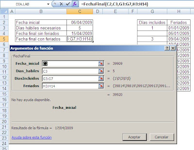 Excel días laborales