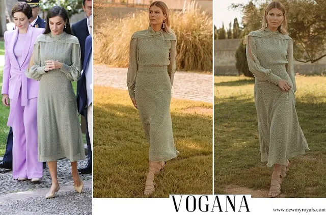 Queen Letizia wore Vogana Nanda polka-dot dress in sage