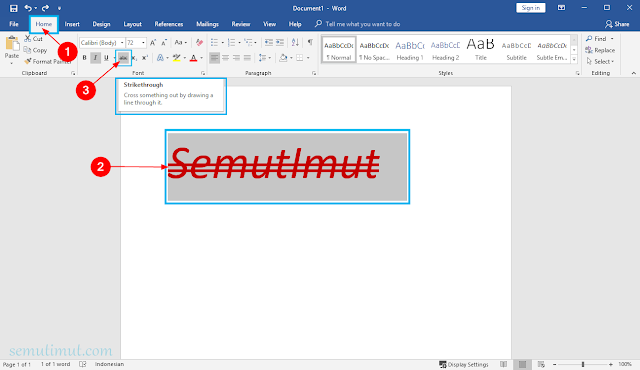 cara mencoret teks di word 2016