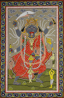 Bhadrakali, the ferocious killer goddess Madhubani painting from Bihar 
