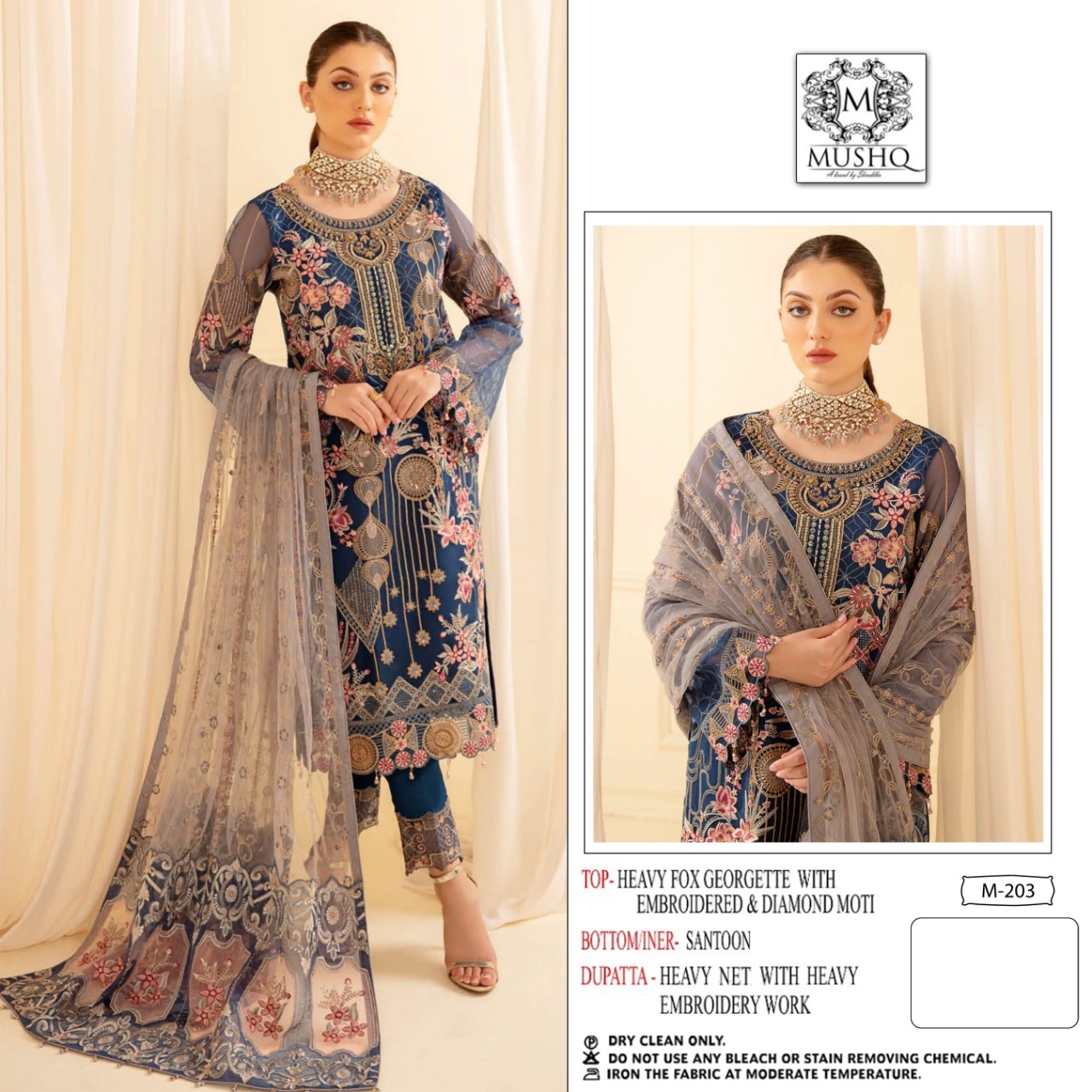 Buy Georgette Embroidery M 203 Mushq Pakistani Salwar Suits 
