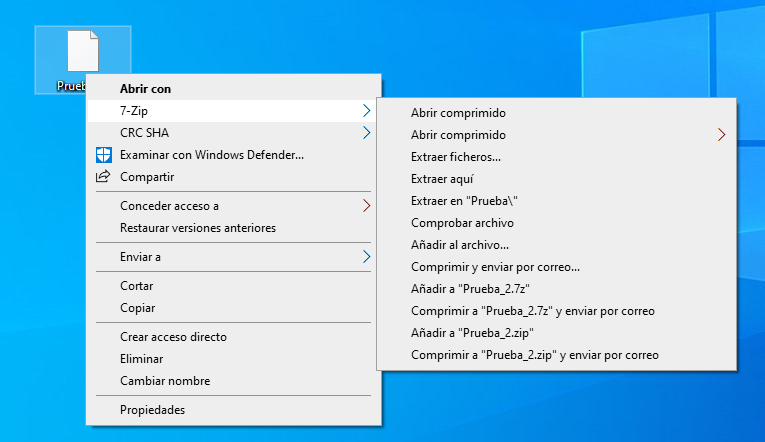 7-Zip opciones carpeta comprimida