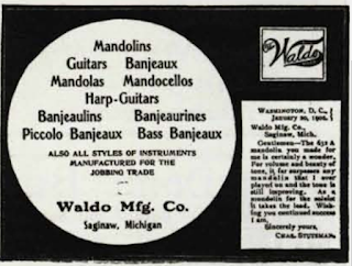 Mandolins, guitars, banjeaux, mandolas, mandocellos harp guitars, banjeaulins, banjeaurines, piccolo banjeaux, bass banjeaux