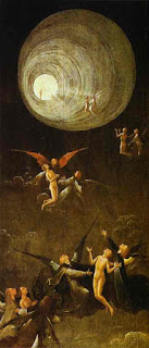 Ascent of the Blessed. Attributed to Hieronymus Bosch 1500-1504. Oil on panel, 87 x 40 cm Venice, Palazzo Ducale. One from the series 'Visions of Afterlife' (four panels : Ascent of the Blessed, Terrestrial Paradise, Fall of the Damned, Hell)