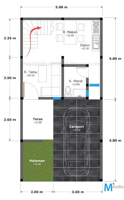 Denah Lantai 1 Rumah Minimalis 2 Lantai Tipe 65