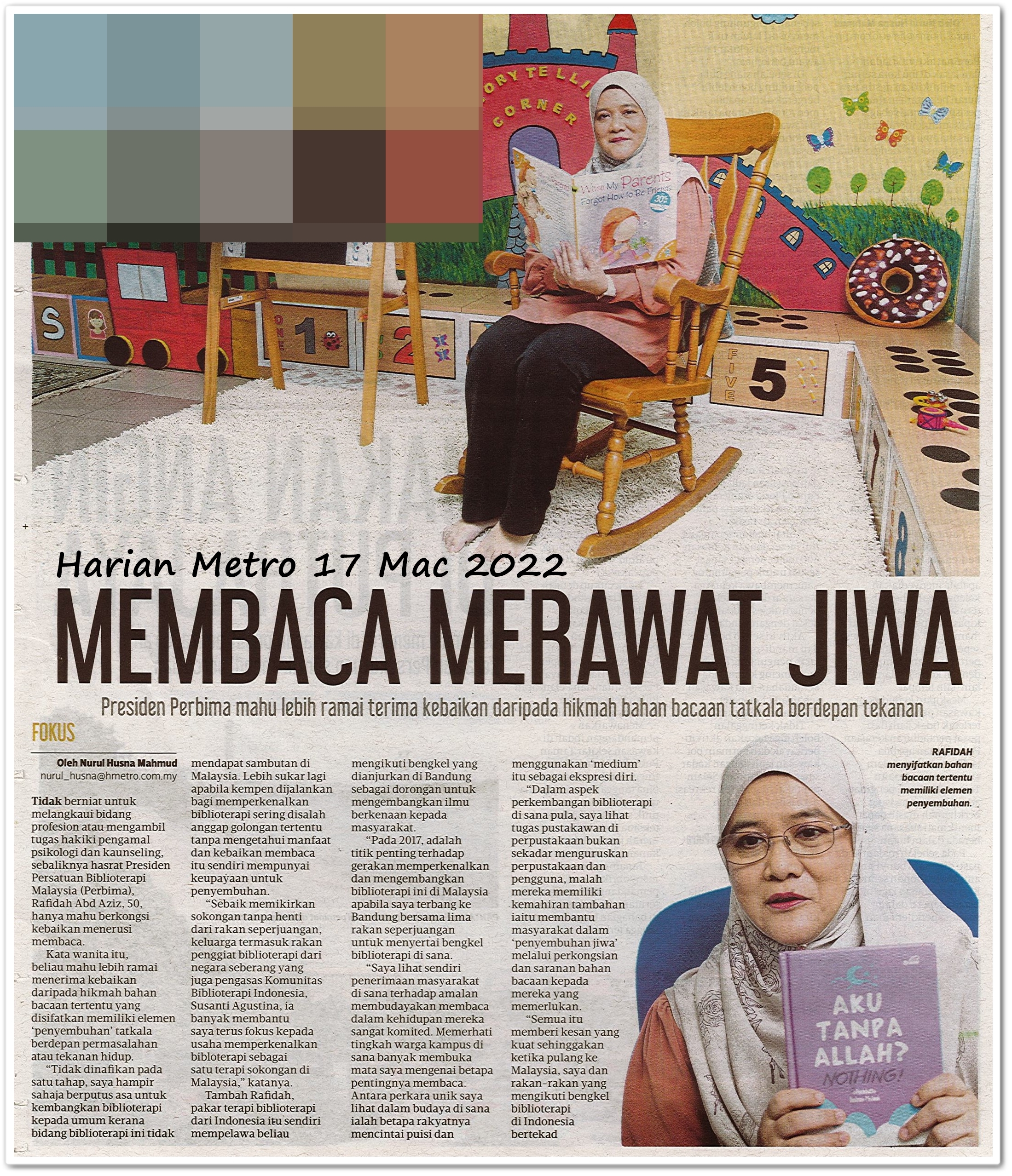 Membaca merawat jiwa - Keratan akhbar Harian Metro 17 Mac 2022