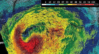 QuikScat image of a mature North Atlantic extratropical cyclone from December 1, 2004.