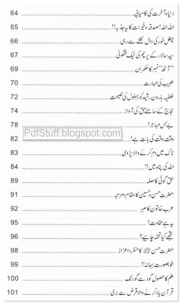 Contents of the Urdu book Sunehray Huroof