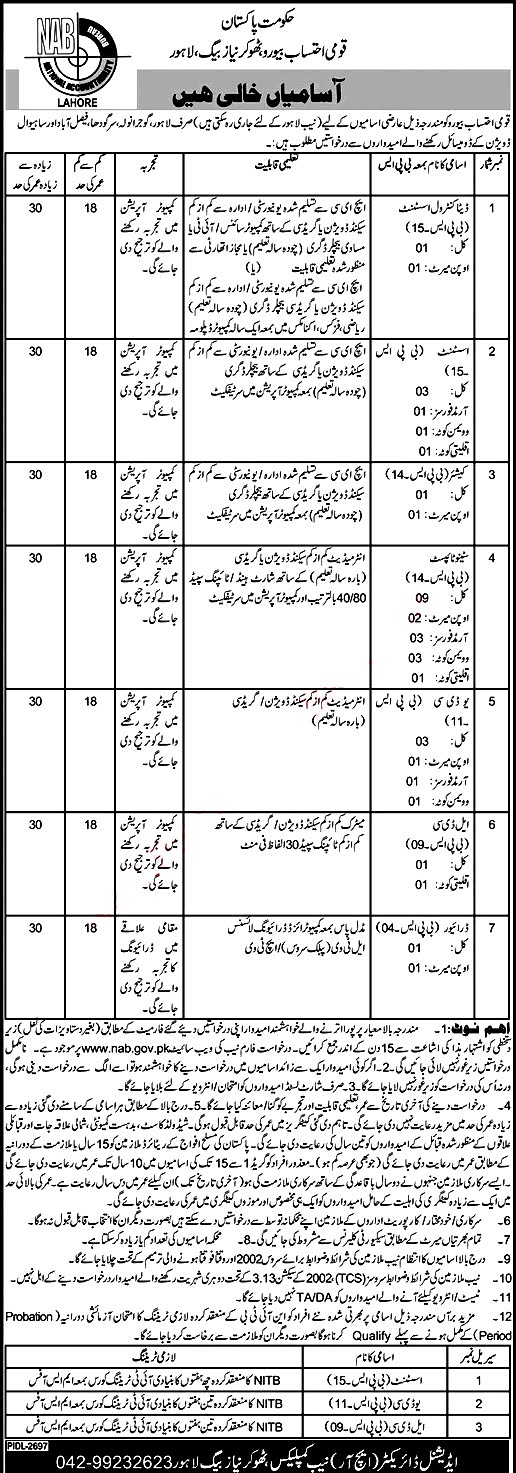 Latest Jobs in National Accountability Bureau NAB 2021