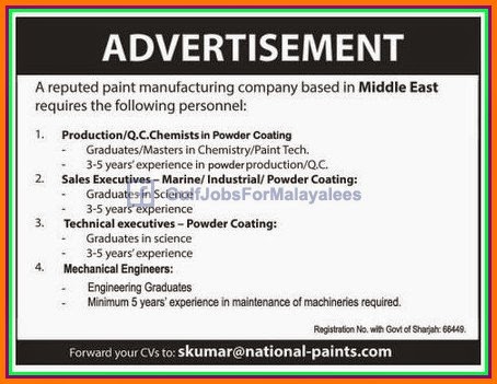 Paint Manufacturing co Job in Middle East