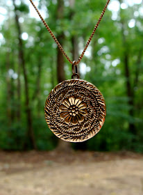 vintage button necklace pendant with flower rose design