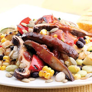 Black Bean and Hominy Succotash With Barbecued Portobello Mushrooms Recipe