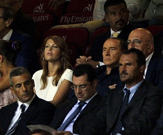 Silvio Berlusconi, president of AC Milan, watching a football game with his daughter's Barbara