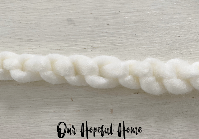 white chunky yarn hand knit chain