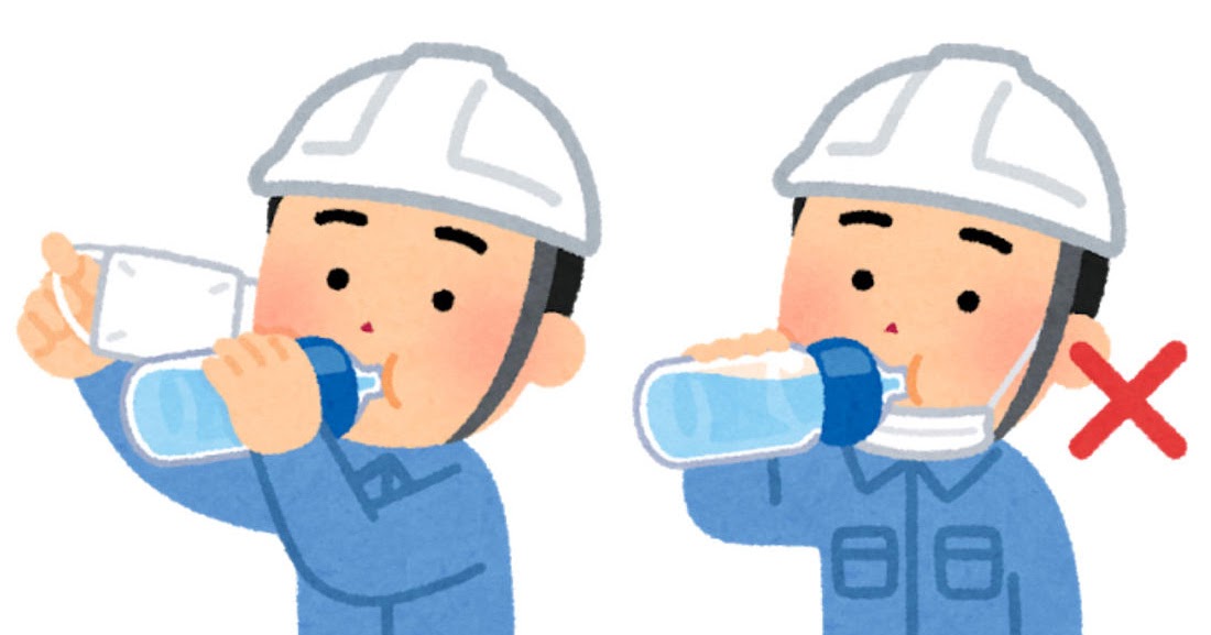 マスクをめくって あごにかけて水分補給をする作業員のイラスト 男性 かわいいフリー素材集 いらすとや