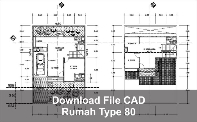 download rumah type 80 cad dwg