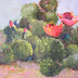 Desert Blooms, Oil Painting of Southwest Landscape with Blooming Cactus