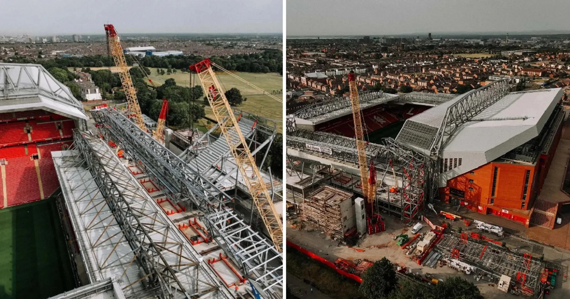 Anfield Road expansion project reaches 'milestone' with 300-tonne roof installation: Images and video of work