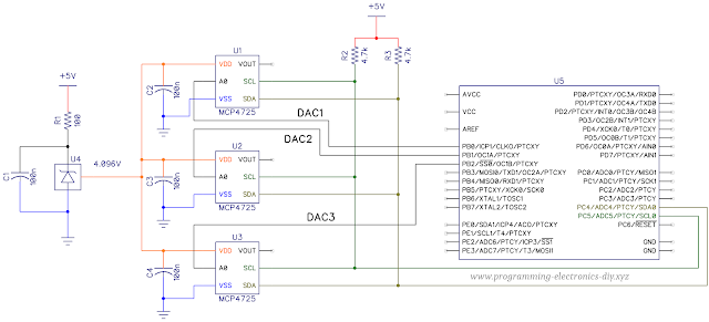 Multiple MCP4725 DACs schematic