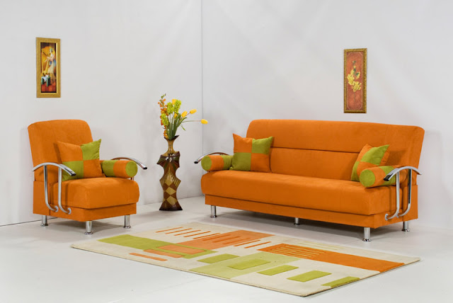 Orange living room design photo