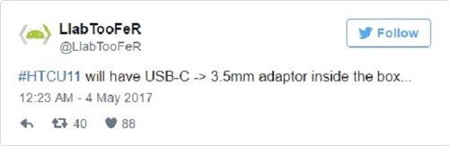 HTC U 11 dùng chuyển đổi USB Type-C thay thế jack audio