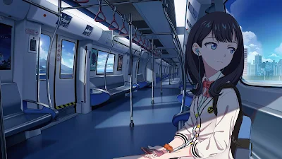 Anime Girl In Train Listening Music