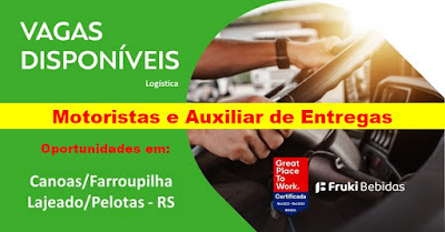 Fruki abre vagas para Motoristas e Aux. de Entregas em Canoas, Lajeado, Pelotas e Farroupilha