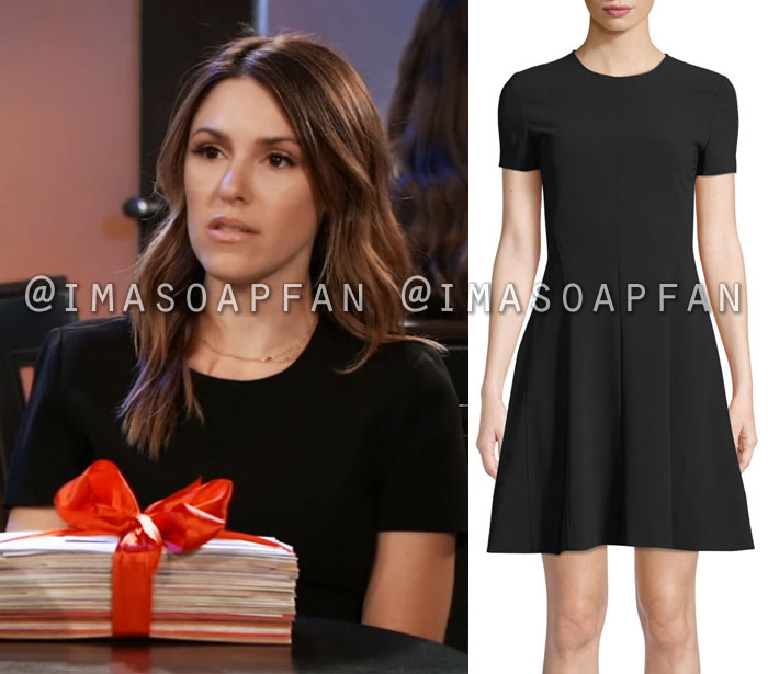 Margaux Dawson, Elizabeth Hendrickson, Black Short Sleeve Crepe Dress, General Hospital, GH