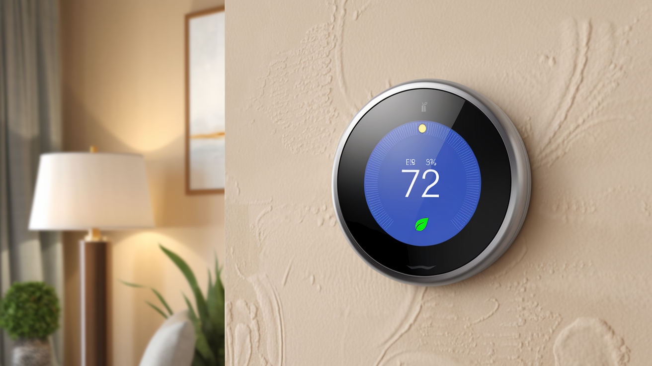 Close-up of a smart thermostat installed on a wall