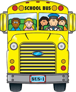 Students riding the school bus clip art image