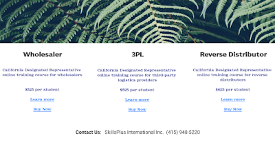 Three (3) different and unique California Designated Representative online training courses for wholesalers, 3PL, reverse distributors. Earns a training affidavit.