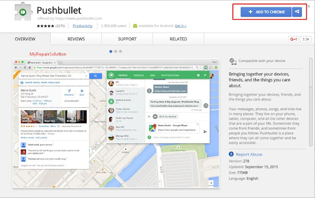 klik add to chrome untuk menginstall pushbullet