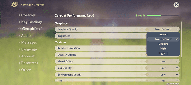 Genshin Impact graphic settings