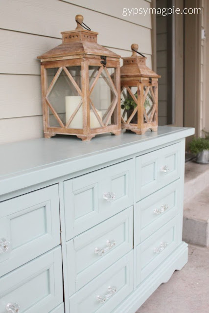 dresser makeover with glass cabinet hardware - gypsy magpie