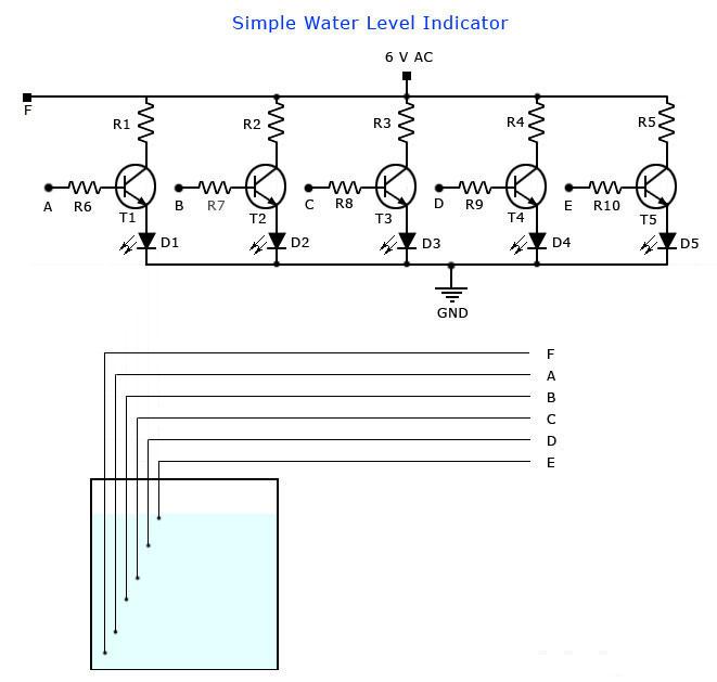 Water Level Indicator using 5 Transistor