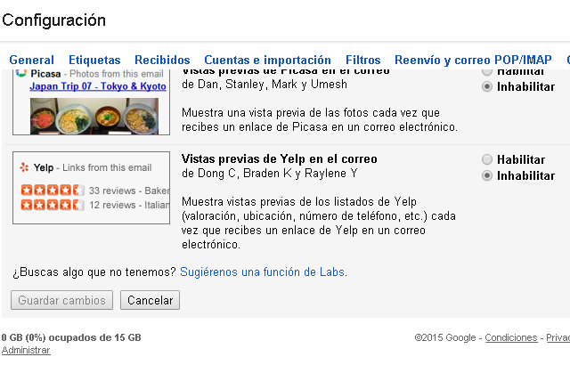 Configuración de correo Gmail 