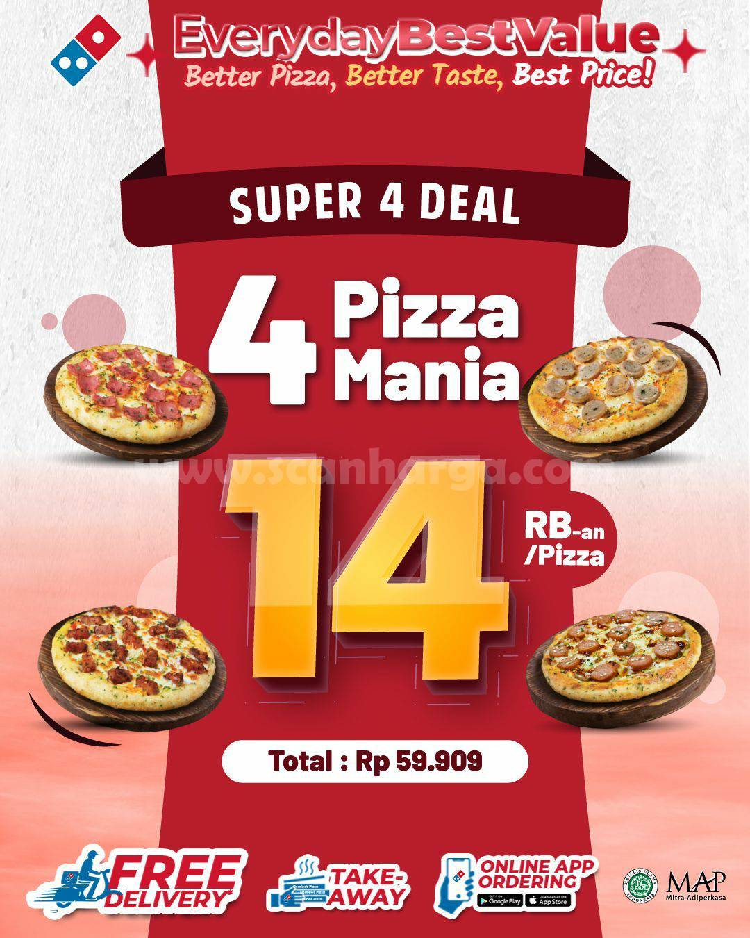 Promo Domino's Pizza Super 4 Deal - Pizza Mania Rp 14 Ribu-an