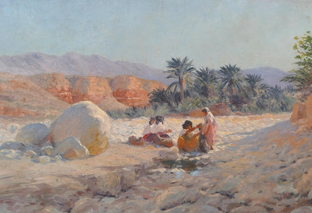 Paysage Orientaliste animé (Algérie). 1920 - Antoine Gadan