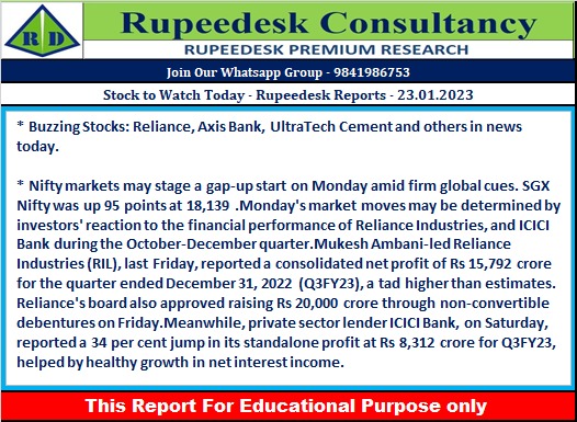 Stock to Watch Today - Rupeedesk Reports - 23.01.2023